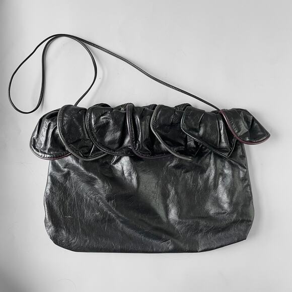 80s Soft Leather Envelope Clutch Petal Motif New Wave Crossbody Vintage Hobo Bag - Picture 2 of 8